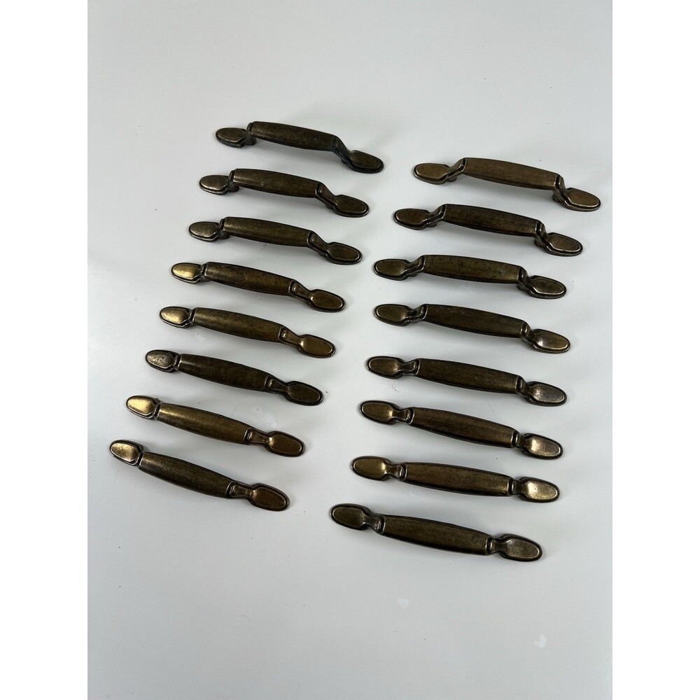 Set Of 16 Antique Brushed Brass Drawer Pulls Handles No Screws 5" Replacements